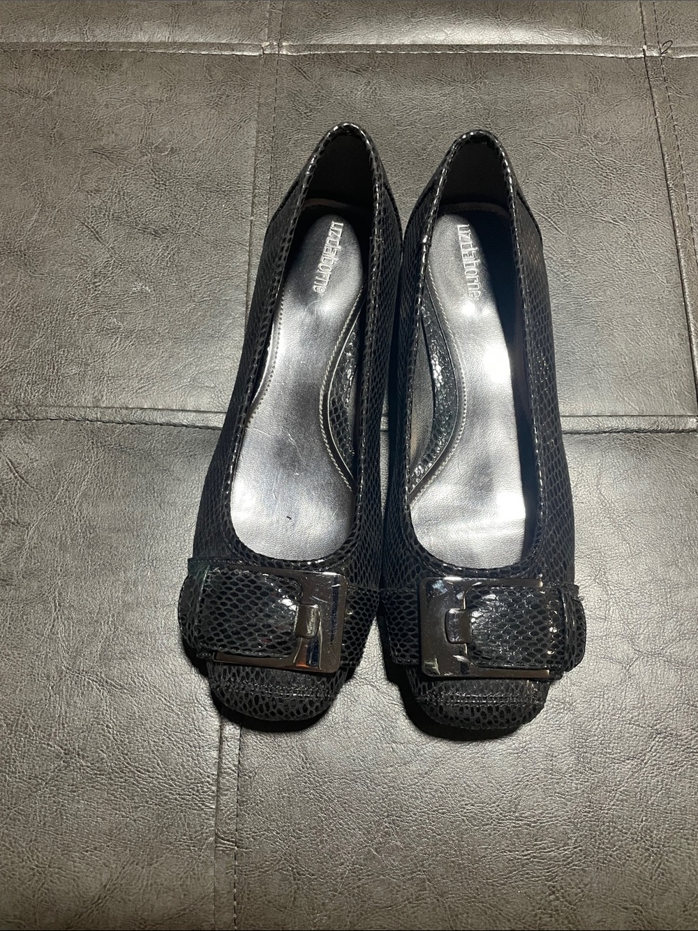 Liz Claiborne Black Textured Buckle Flats with Square Toe